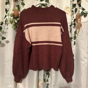Women's Brown and Cream Sweater with Puff Sleeves